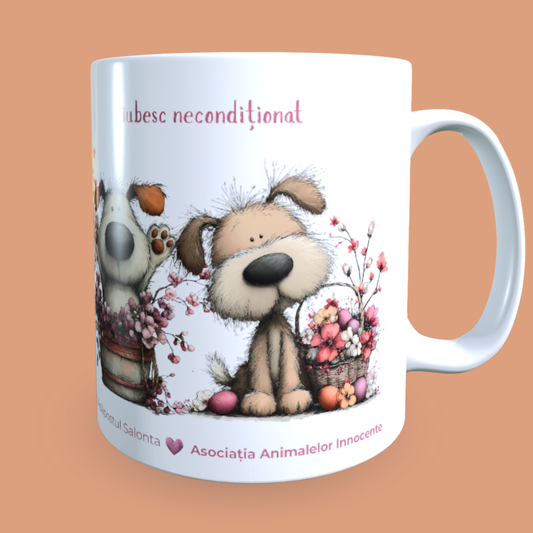Cană caritabilă „Iubesc necondiționat” – Blănoșii florali