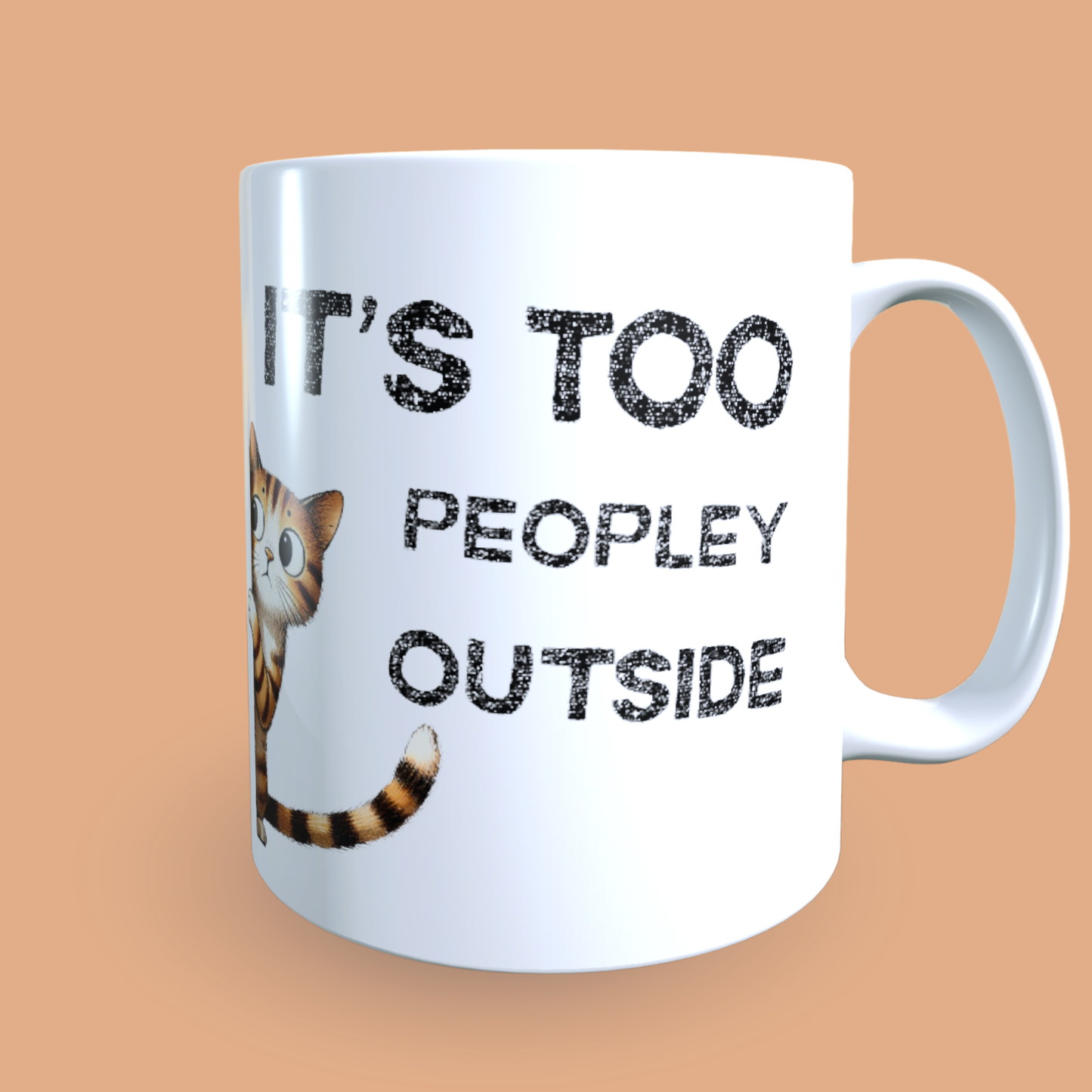 Cană ceramică personalizată „Cam multă lume pe afară” – 330 ml, albă