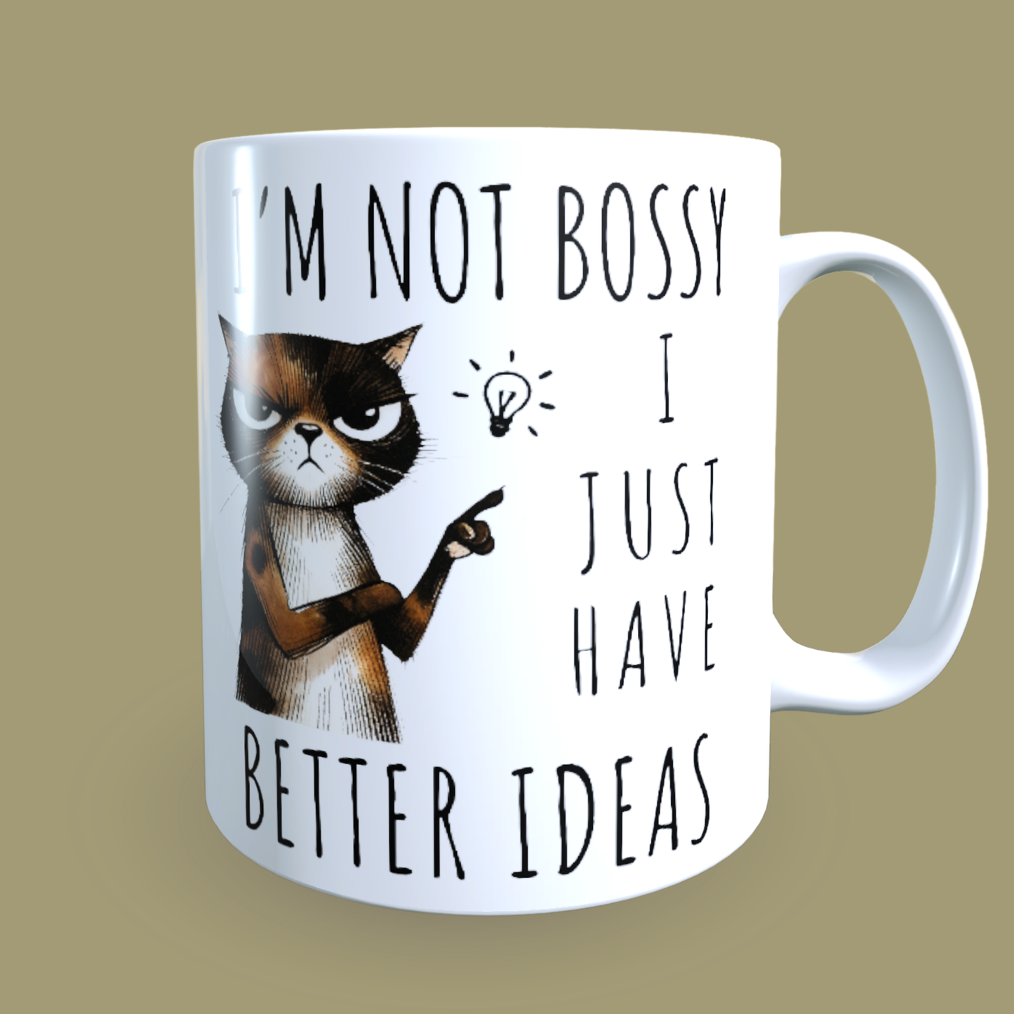 Cană ceramică personalizată „Nu fac pe șefa, doar am idei mai bune” – 330 ml, albă