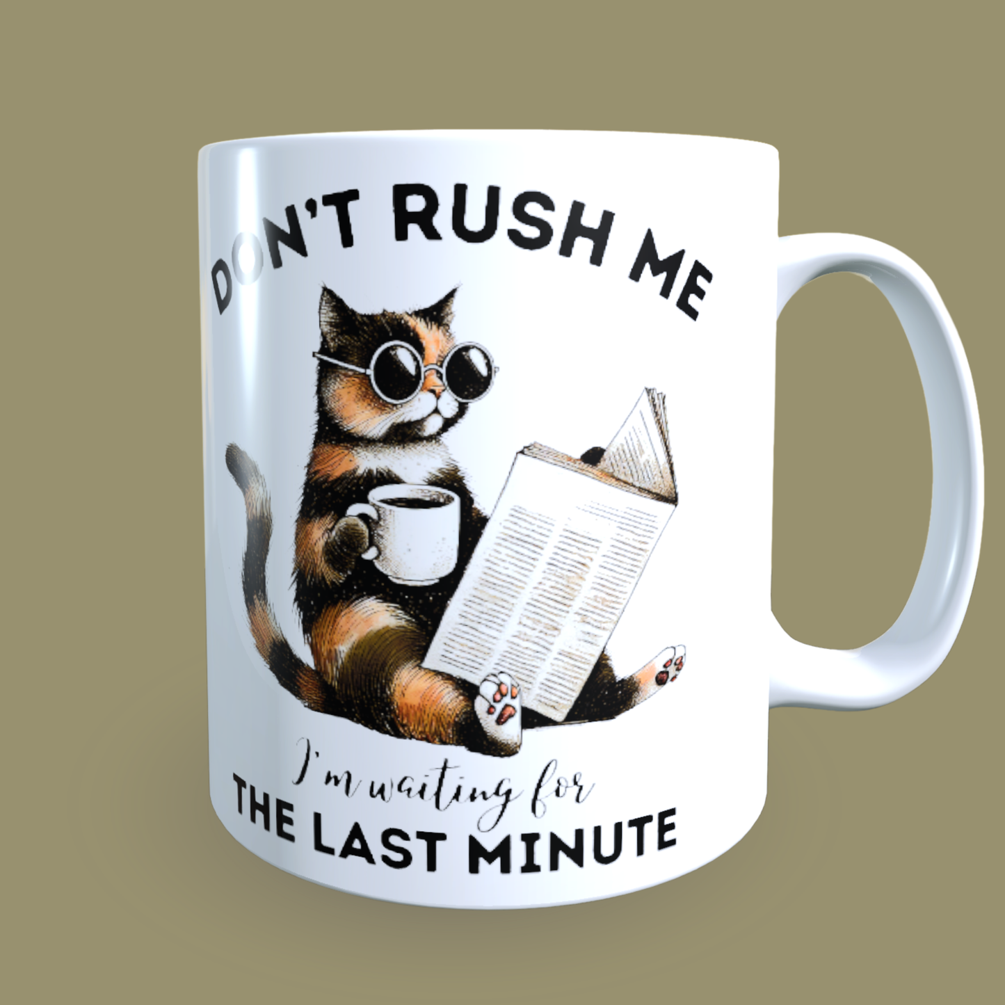 Cană ceramică personalizată „Nu mă grăbi, aștept până în ultimul moment” – 330 ml, albă