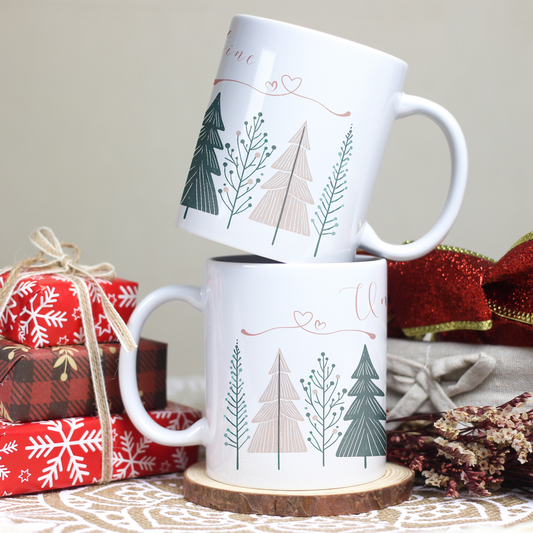 Cană ceramică personalizată „Un Crăciun mai dulce cu tine” – 330 ml, albă