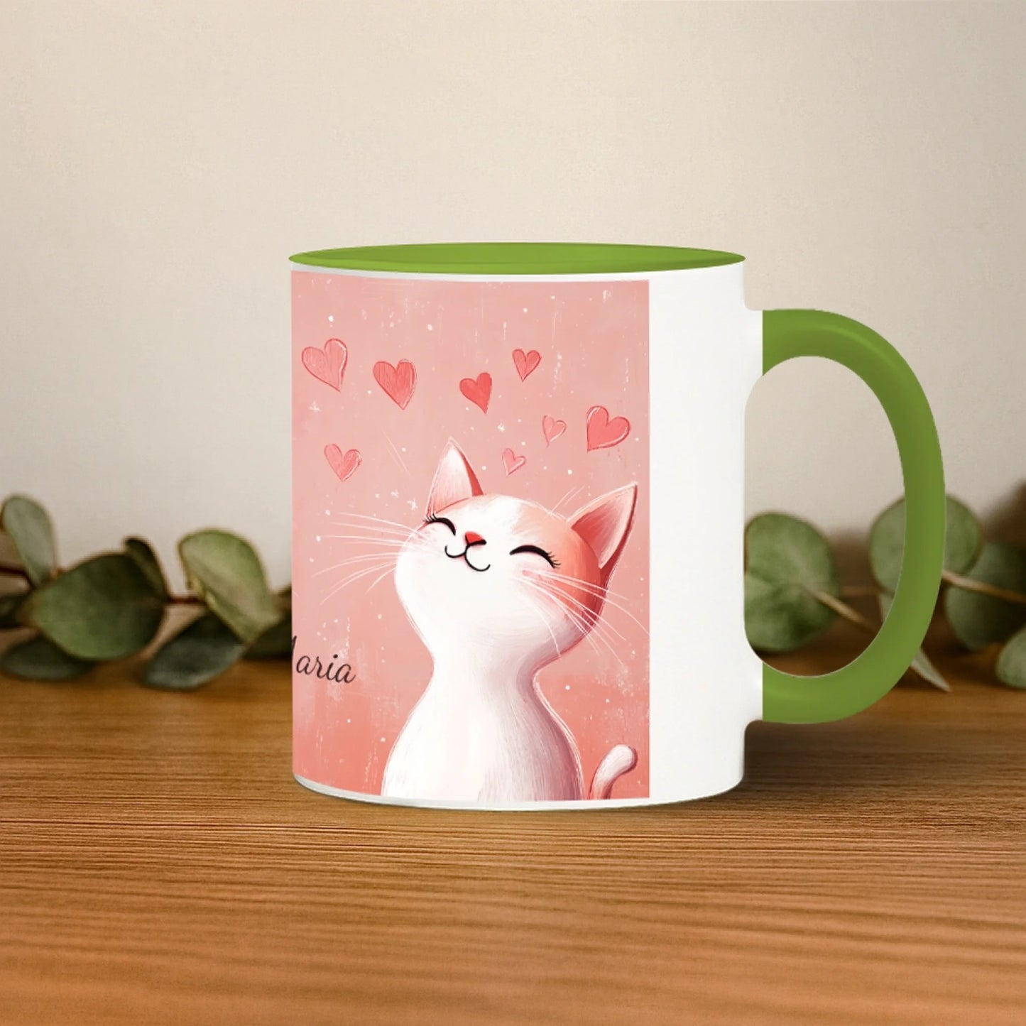 pisica iubitoare toarta dreapta mockup verde