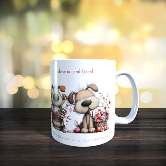 Cană caritabilă „Iubesc necondiționat” – Blănoșii florali