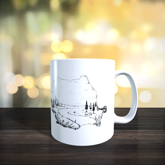 Cană personalizată „România Tradițională” – cuplu în port popular & peisaj românesc