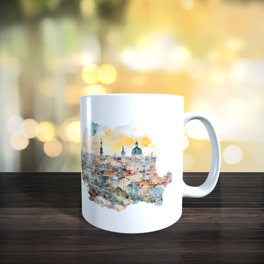 Cană personalizată „România în suflet” – design tradițional cu harta țării și personaje în port popular