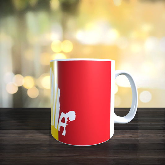 Cană personalizată „Harta României” – design tricolor cu text integrat, 330 ml, albă