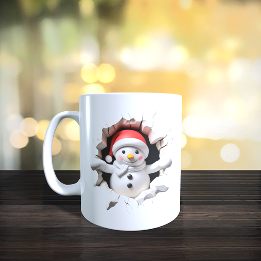 Cană ceramică personalizată „Omul de zăpadă 3D” V1 – 330 ml, albă