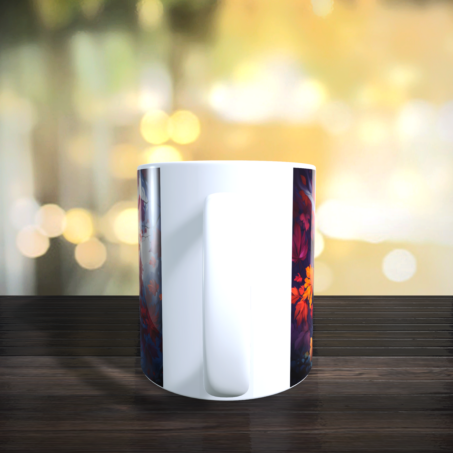 Cană ceramică personalizată cu frunze pastel și accente de toamnă – 330 ml, albă