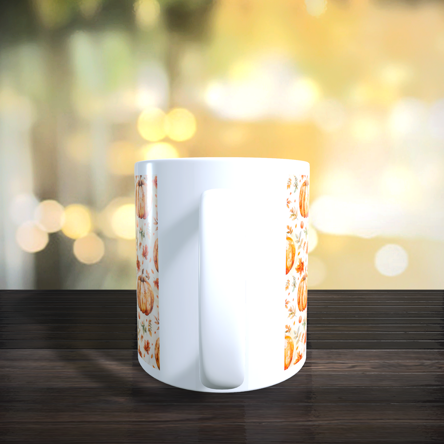 Cană ceramică personalizată „Dovleci și frunze de Toamnă” – 330 ml, albă