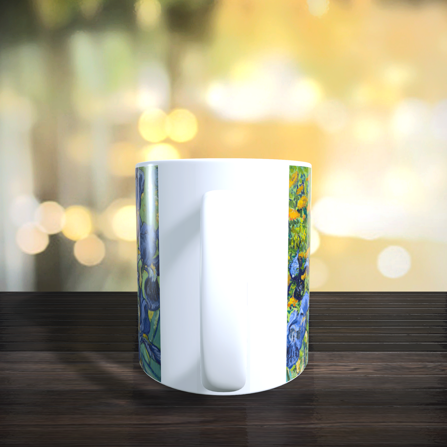 Cană ceramică „Vincent van Gogh – Iriși” – 330 ml, albă