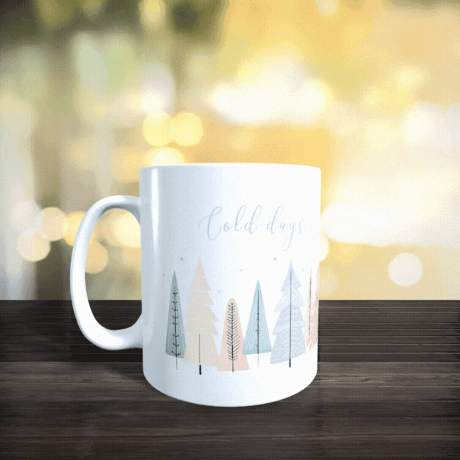 Cană ceramică personalizată „Cold days, warm hearts”, 330 ml, albă