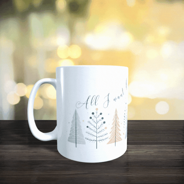 Cană ceramică personalizată „All I want for Christmas is my hot Tea” – 330 ml, albă