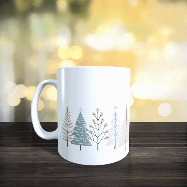 Cană ceramică personalizată „Magia dimineților de iarnă” – 330 ml, albă