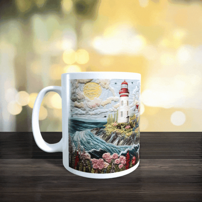 Cană ceramică personalizată „Farul de la capătul viselor” – 330 ml, albă