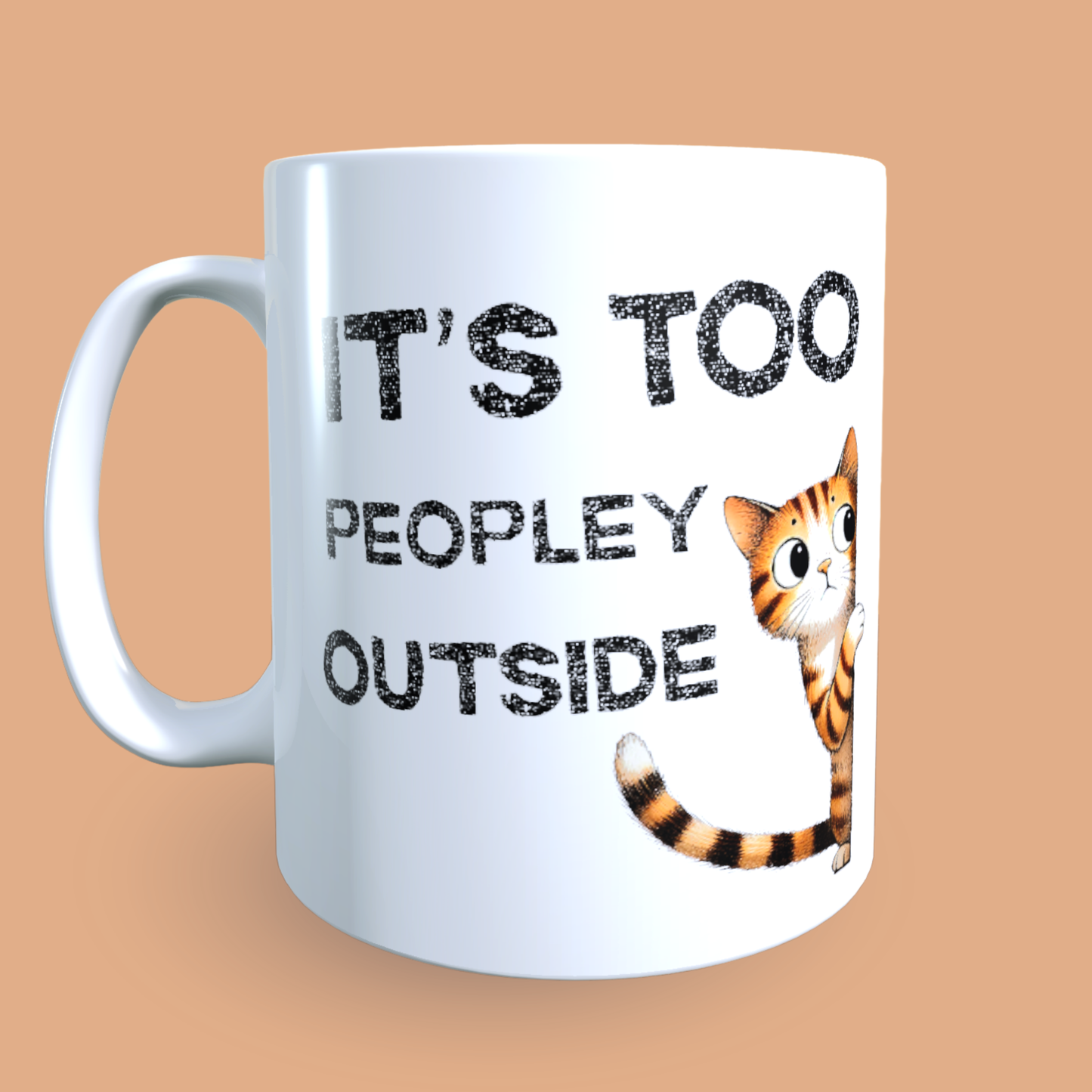Cană ceramică personalizată „Cam multă lume pe afară” – 330 ml, albă