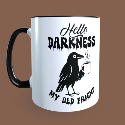 Cană ceramică personalizată „Hello darkness my old friend” – 330 ml, albă