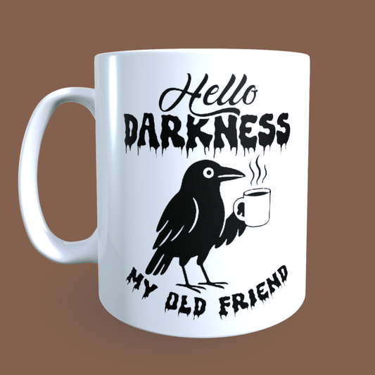 Cană ceramică personalizată „Hello darkness my old friend” – 330 ml, albă