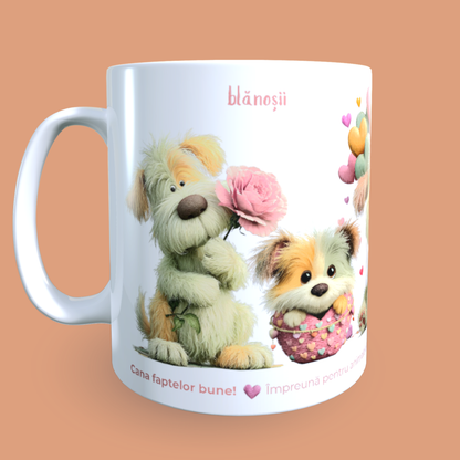 Cană caritabilă „Din inimă” – Blănoșii cu flori și inimioare