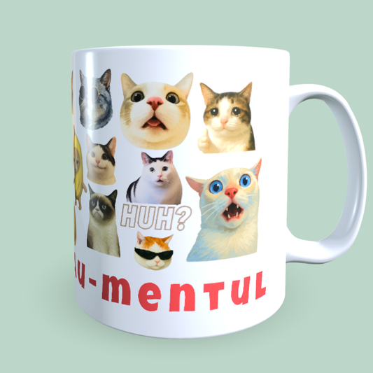 Cană Pisici Meme „Trăiește miau-mentul” – Grumpy Cat, Banana Cat, Funny Cats, 330 ml