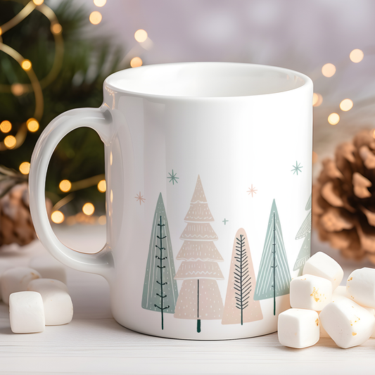 Cană ceramică personalizată „Pădurea de iarnă”, 330 ml, albă