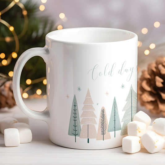 Cană ceramică personalizată „Cold days, warm hearts”, 330 ml, albă