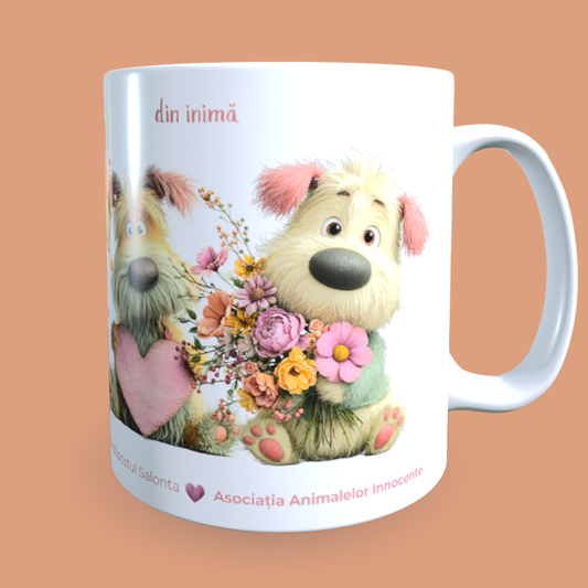 Cană caritabilă „Din inimă” – Blănoșii cu flori și inimioare