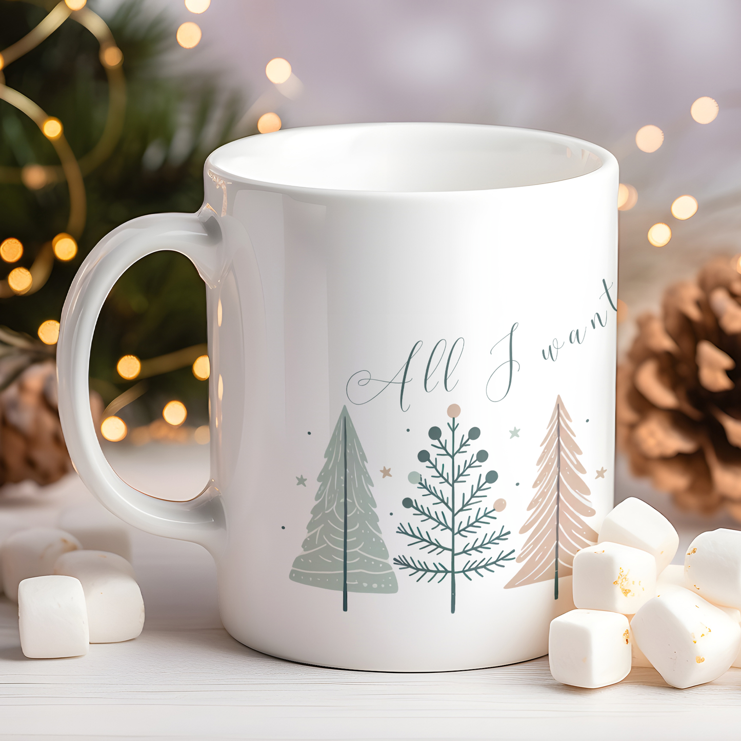 Cană ceramică personalizată „All I want for Christmas is my hot Tea” – 330 ml, albă