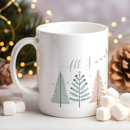 Cană ceramică personalizată „All I want for Christmas is my hot Tea” – 330 ml, albă