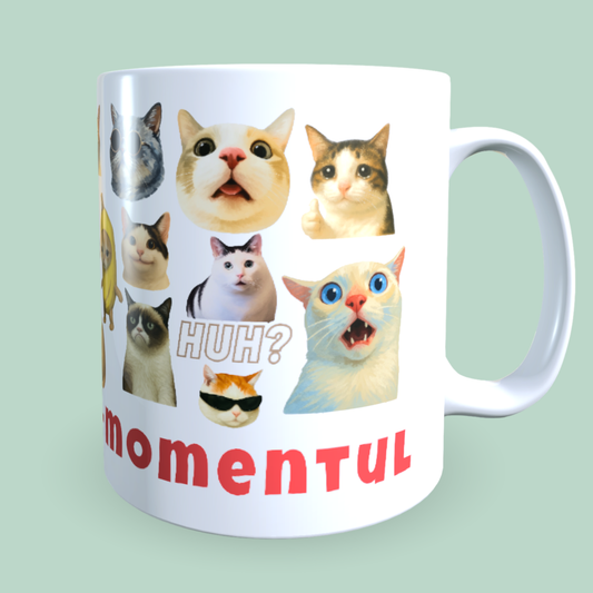 Cană Pisici Meme „Trăiește pisi-momentul” – Grumpy Cat, Banana Cat, Funny Cats, 330 ml