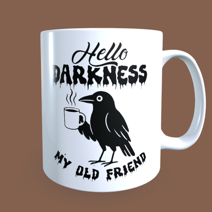 Cană ceramică personalizată „Hello darkness my old friend” – 330 ml, albă