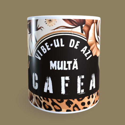 Cană ceramică personalizată „Vibe-ul de azi: Multă cafea” – 330 ml, albă