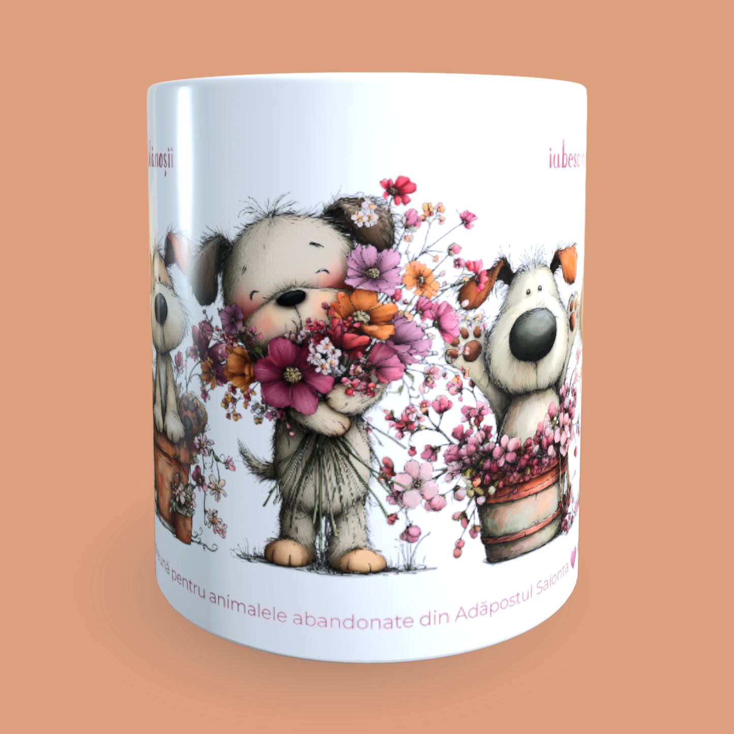 Cană caritabilă „Iubesc necondiționat” – Blănoșii florali
