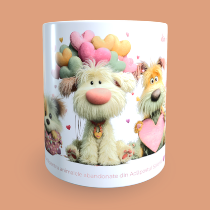 Cană caritabilă „Din inimă” – Blănoșii cu flori și inimioare