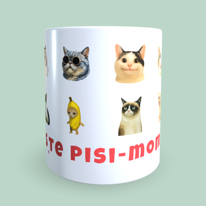 Cană Pisici Meme „Trăiește pisi-momentul” – Grumpy Cat, Banana Cat, Funny Cats, 330 ml