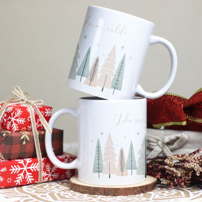 Cană ceramică personalizată „Zile reci, inimi calde”, 330 ml, albă