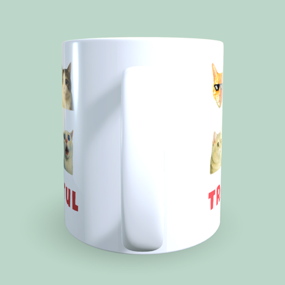 Cană Pisici Meme „Trăiește pisi-momentul” – Grumpy Cat, Banana Cat, Funny Cats, 330 ml