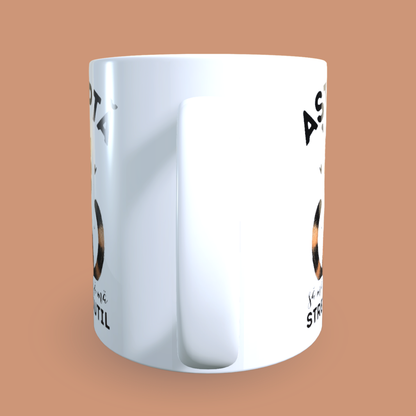 Cană ceramică personalizată „Așteaptă, să mă stresez inutil” – 330 ml, albă