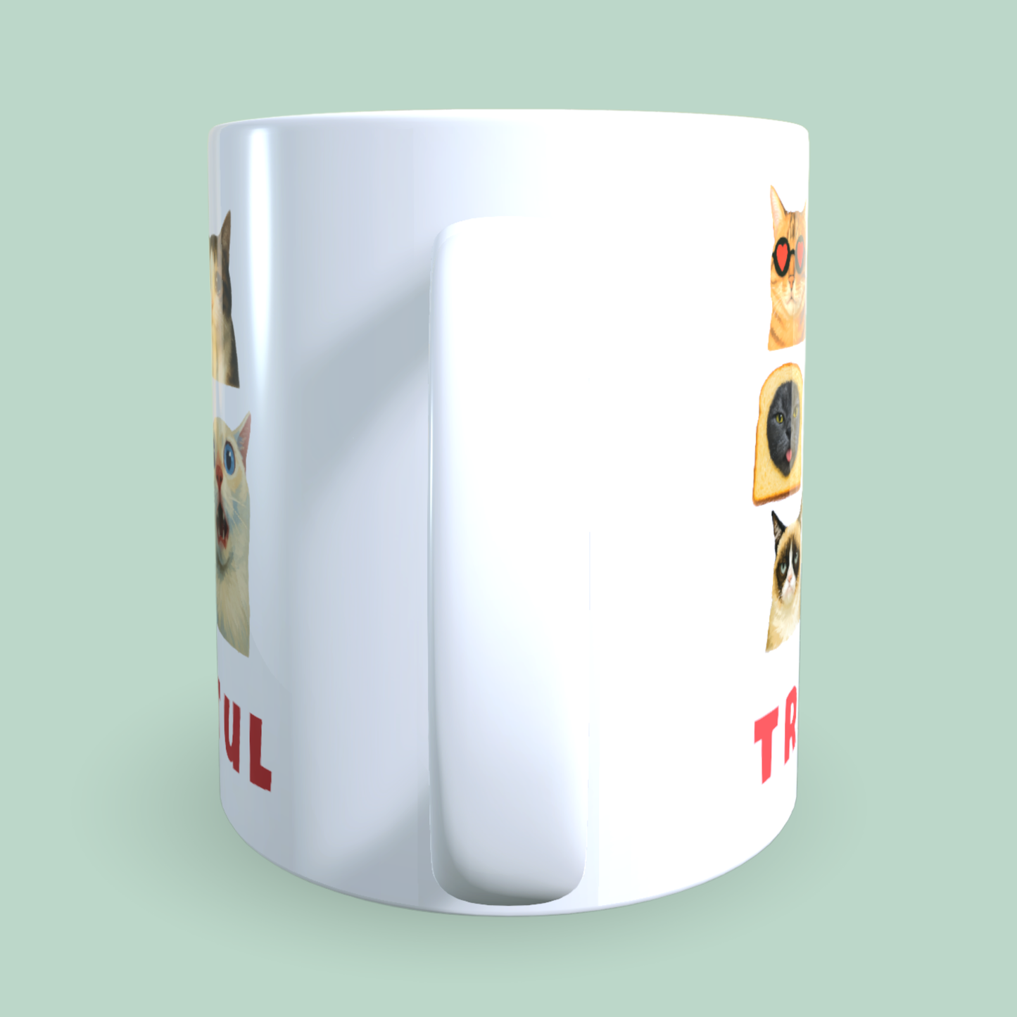 Cană Pisici Meme „Trăiește miau-mentul” – Grumpy Cat, Banana Cat, Funny Cats, 330 ml