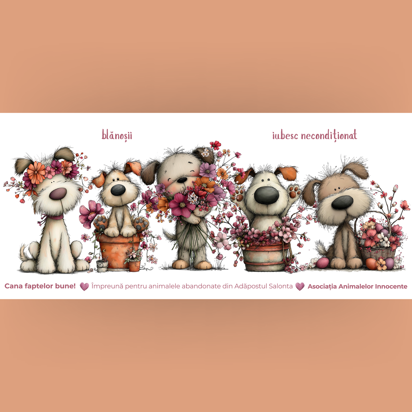 Cană caritabilă „Iubesc necondiționat” – Blănoșii florali