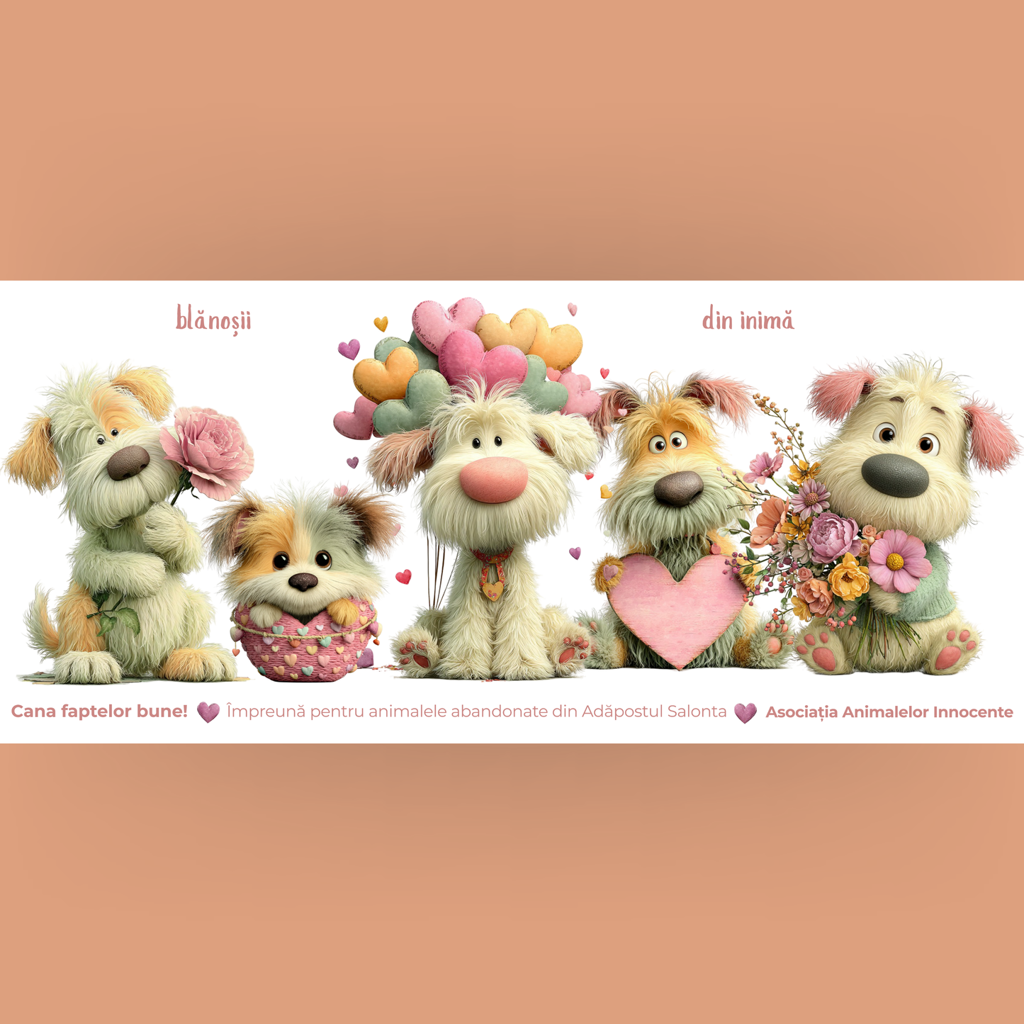 Cană caritabilă „Din inimă” – Blănoșii cu flori și inimioare