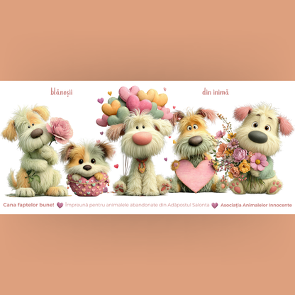 Cană caritabilă „Din inimă” – Blănoșii cu flori și inimioare