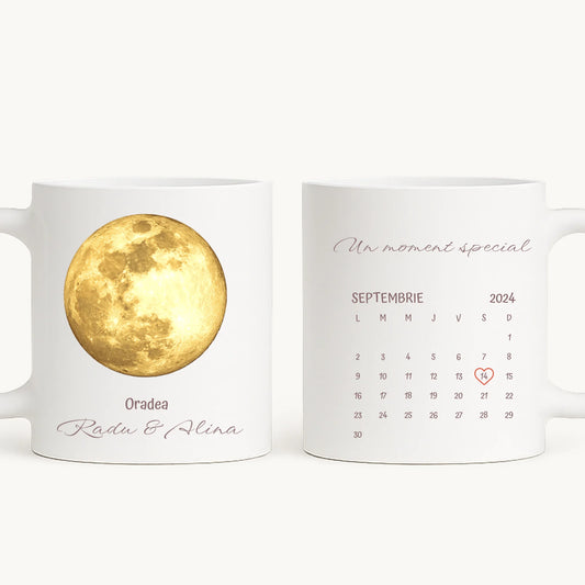 Momente sub lună 🌕 – cană personalizată (lună aurie)