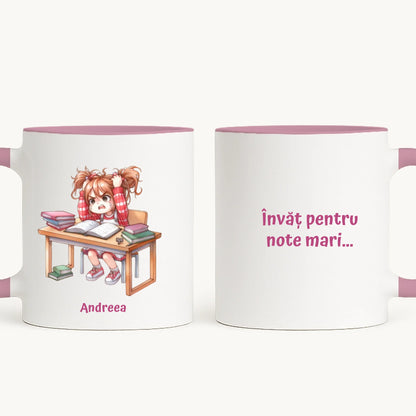 Cană funny – Învăț pentru note mari - personalizată