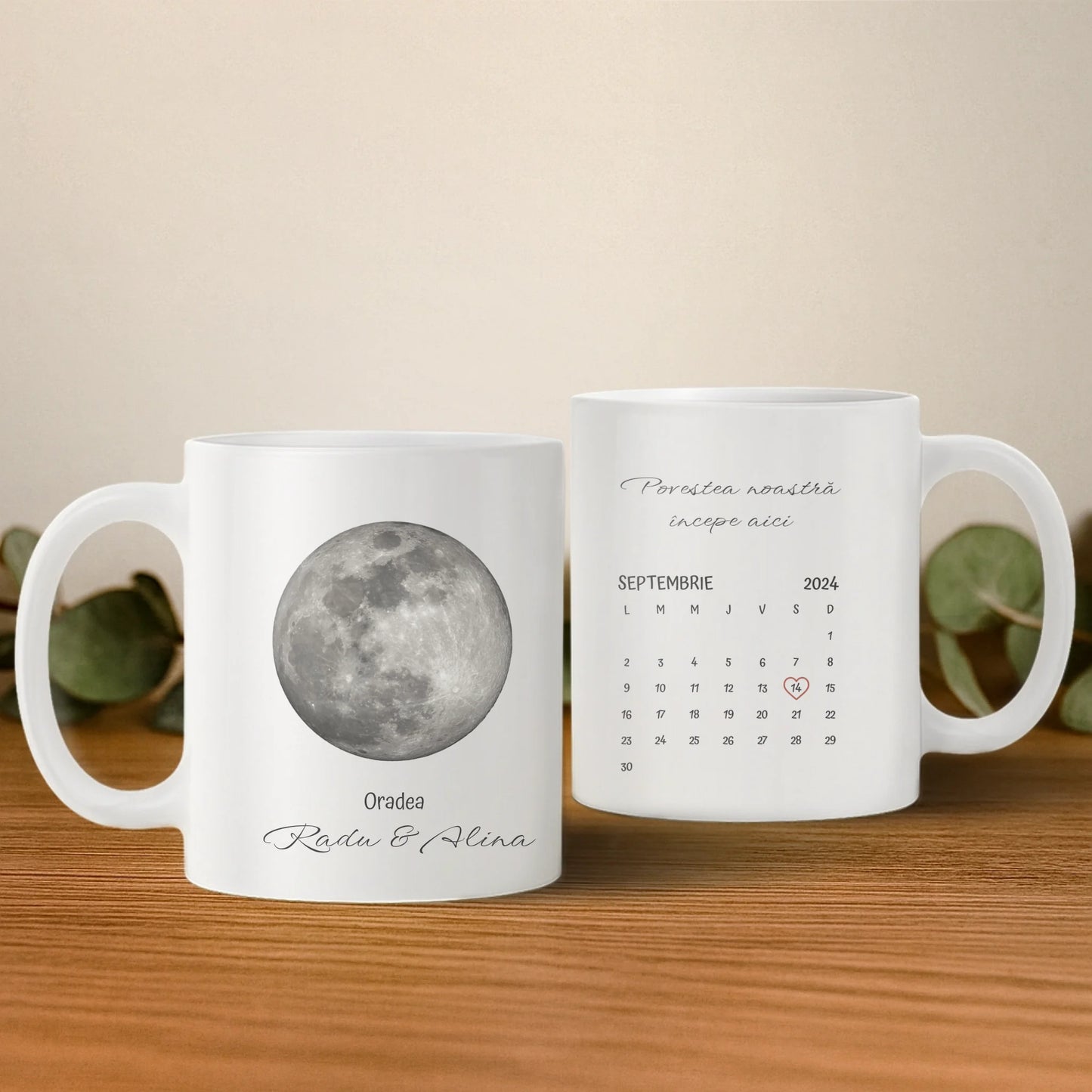 Cană personalizată „Momente sub lună” – Faza lunii + calendar