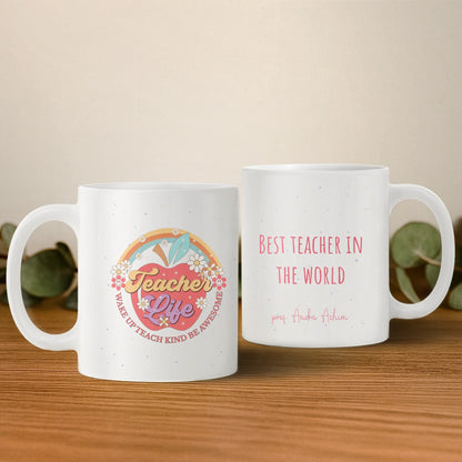 Cană personalizată pentru profesori – modele Teacher Life și mesaj dedicat