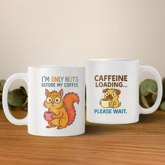 Cană personalizată „Nuts Before Coffee” – Mesaje amuzante pentru iubitorii de cafea