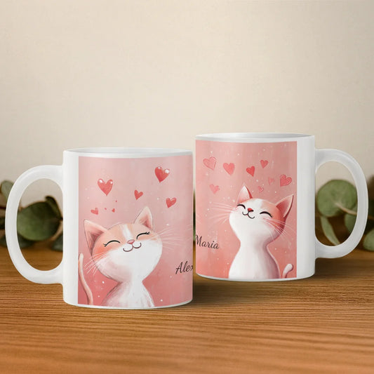 Pisicuțe iubitoare – cană personalizată cu nume