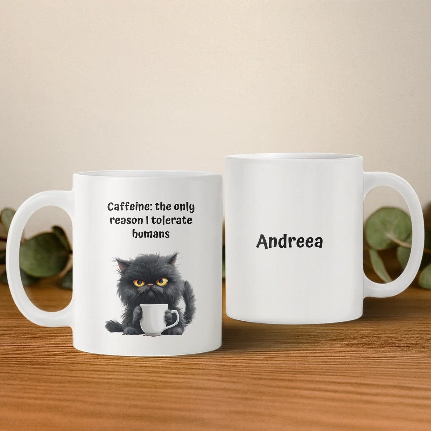 Cană personalizată – Powered by coffee & cats