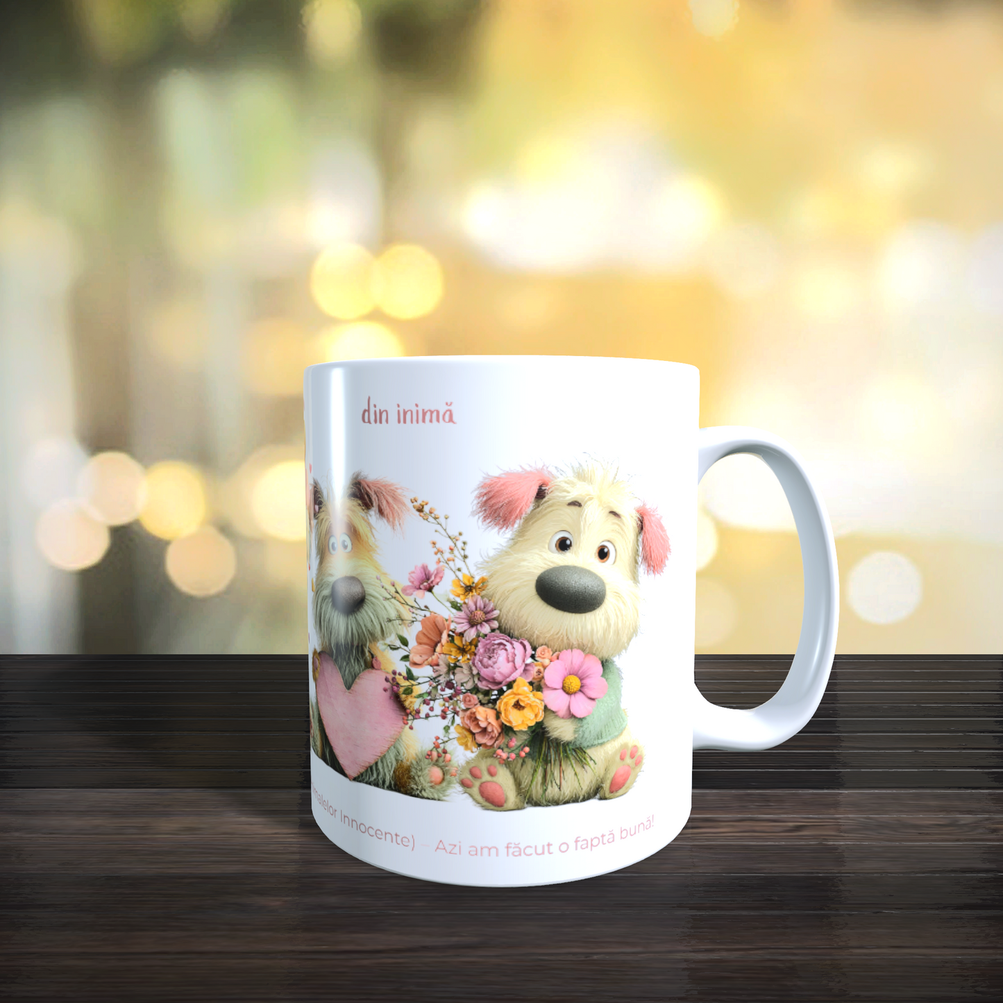 Cană caritabilă „Din inimă” – Blănoșii cu flori și inimioare