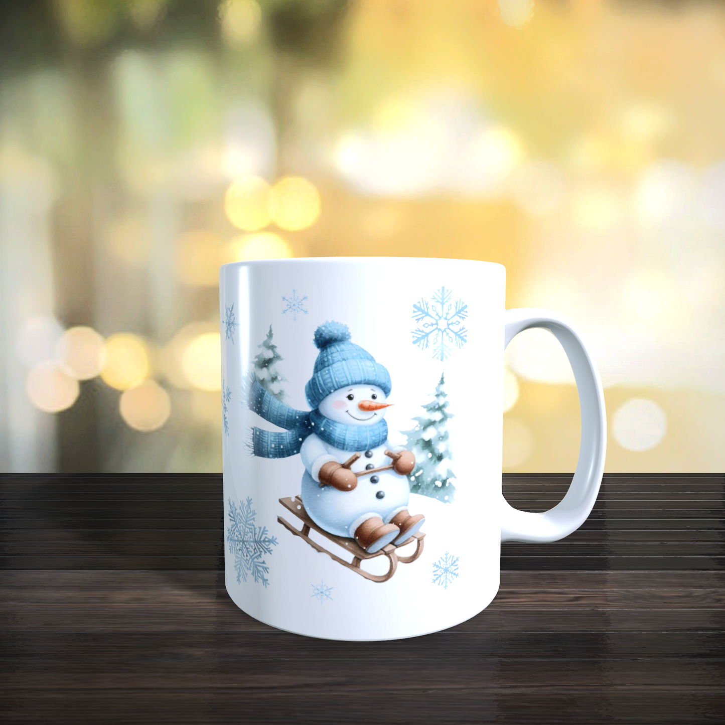 Cană ceramică personalizată „Omuletul de zăpadă și felinarul” – 330 ml